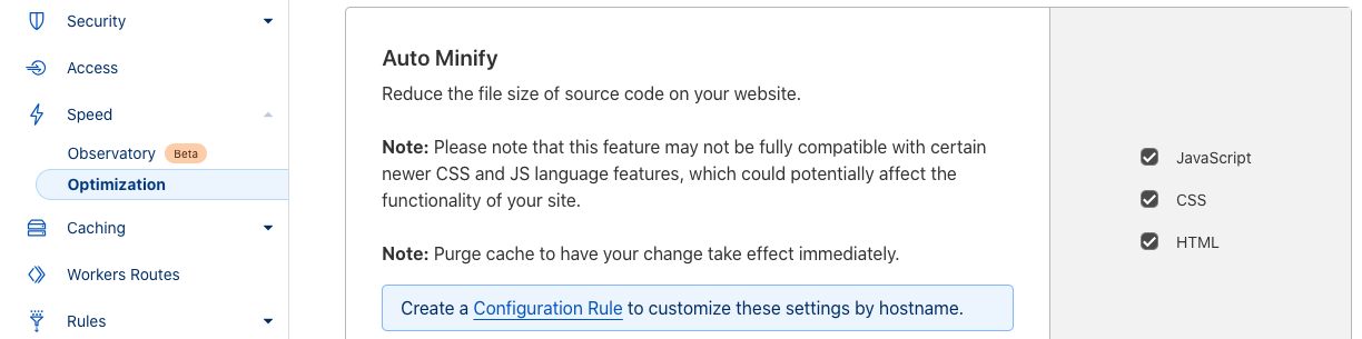 enable Auto Minify
